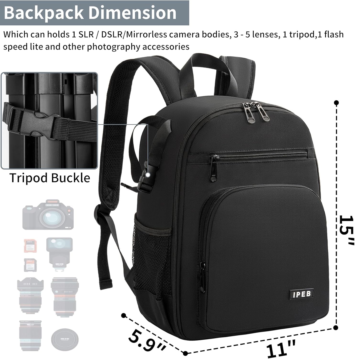 Camera Backpack for DSLR/SLR/Mirrorless Bag Professional Waterproof Camera Case 11"X5.9"X15" for Photographers Grey - Image 2